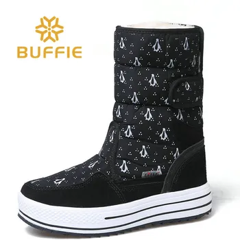 

Black shoes women boot winter keep warm fashion young boots plush fur buckle quickly put on mid-culf height cow suede leather