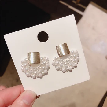 

New Design Fan Shaped Simulated Pearl Dangle Earrings Pendientes Elegant Pearls Geometric Drop Earrings For Women Jewelry Party