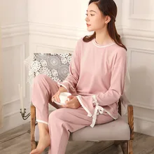 Осень-зима, пижама, Женская нить, костюм принцессы из чистого хлопка, милая, простая лента с бантом, внешний рукав можно носить