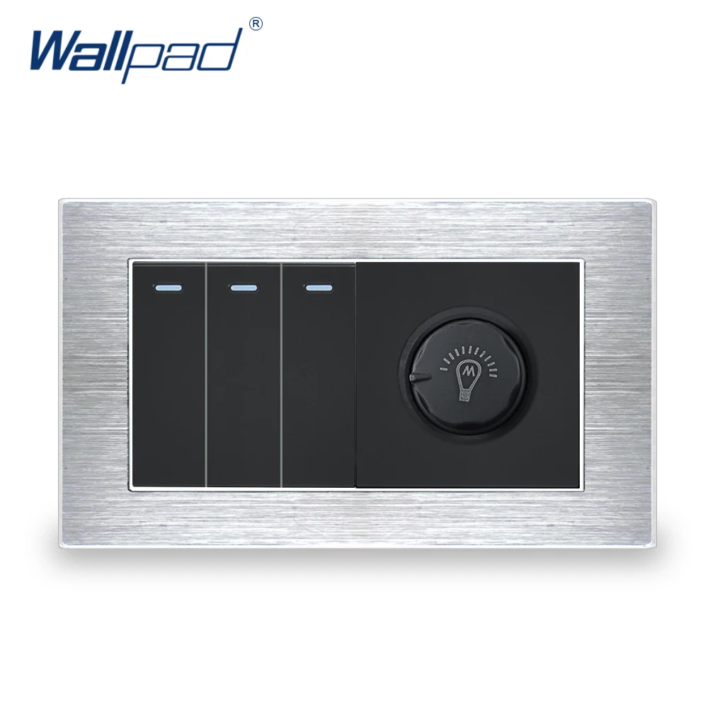 3 клавиши 2 канала с диммером Wallpad Роскошная атласная металлическая панель