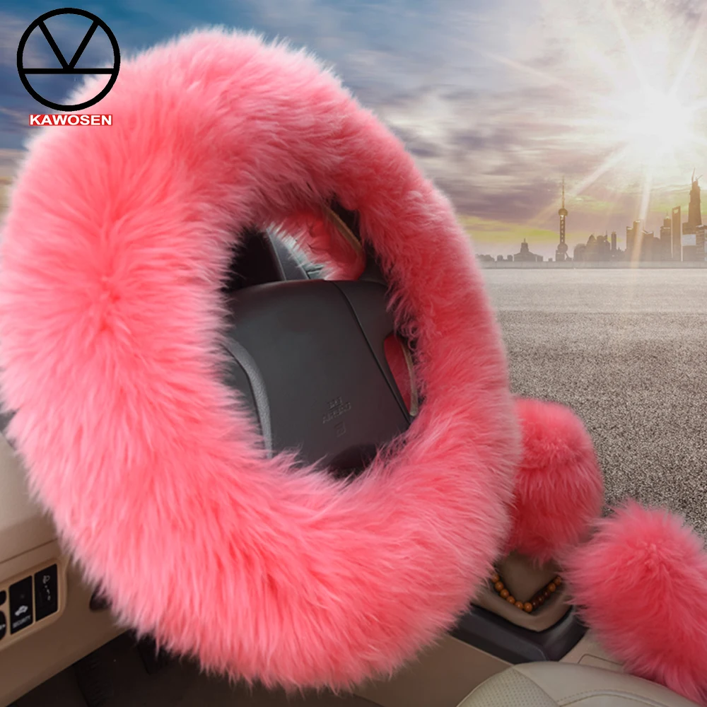 KAWOSEN 100 Sheepskin Winter Warm Wool Handbrake Cover Gear Shift