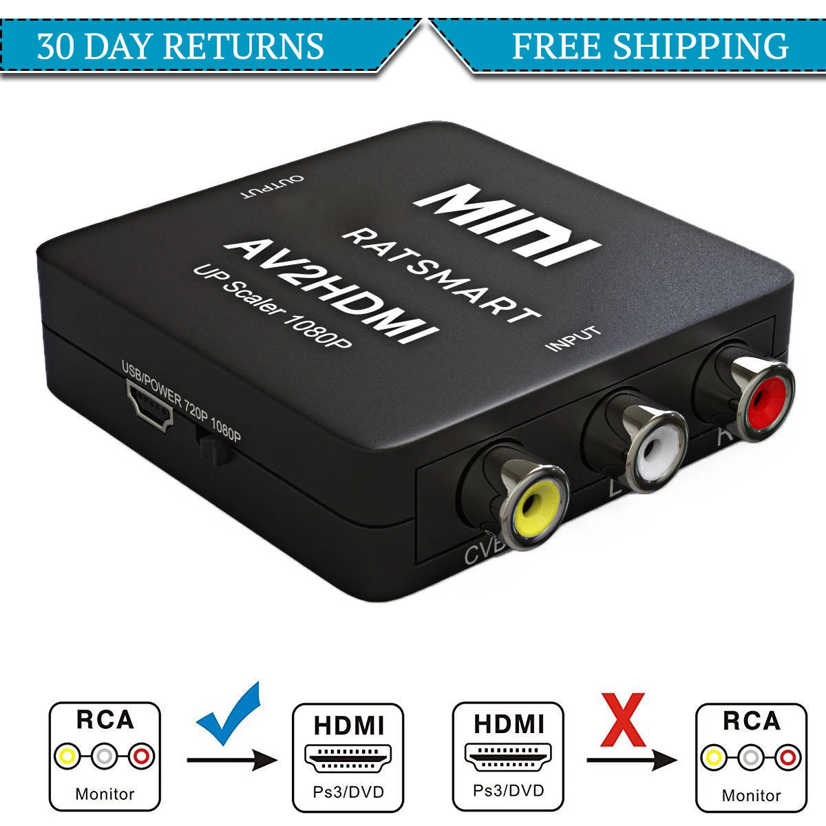 

Portable RCA to HDMI Converter Composite AV CVBS Video Adapter Support 720p 1080p Output Consumer Accessories