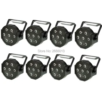 

8pcs/lot High Brightness 7X12W LED Par Lights RGBW 4in1 Flat Par LED DMX512 Control Disco Lights Professional DJ Stage Equipment