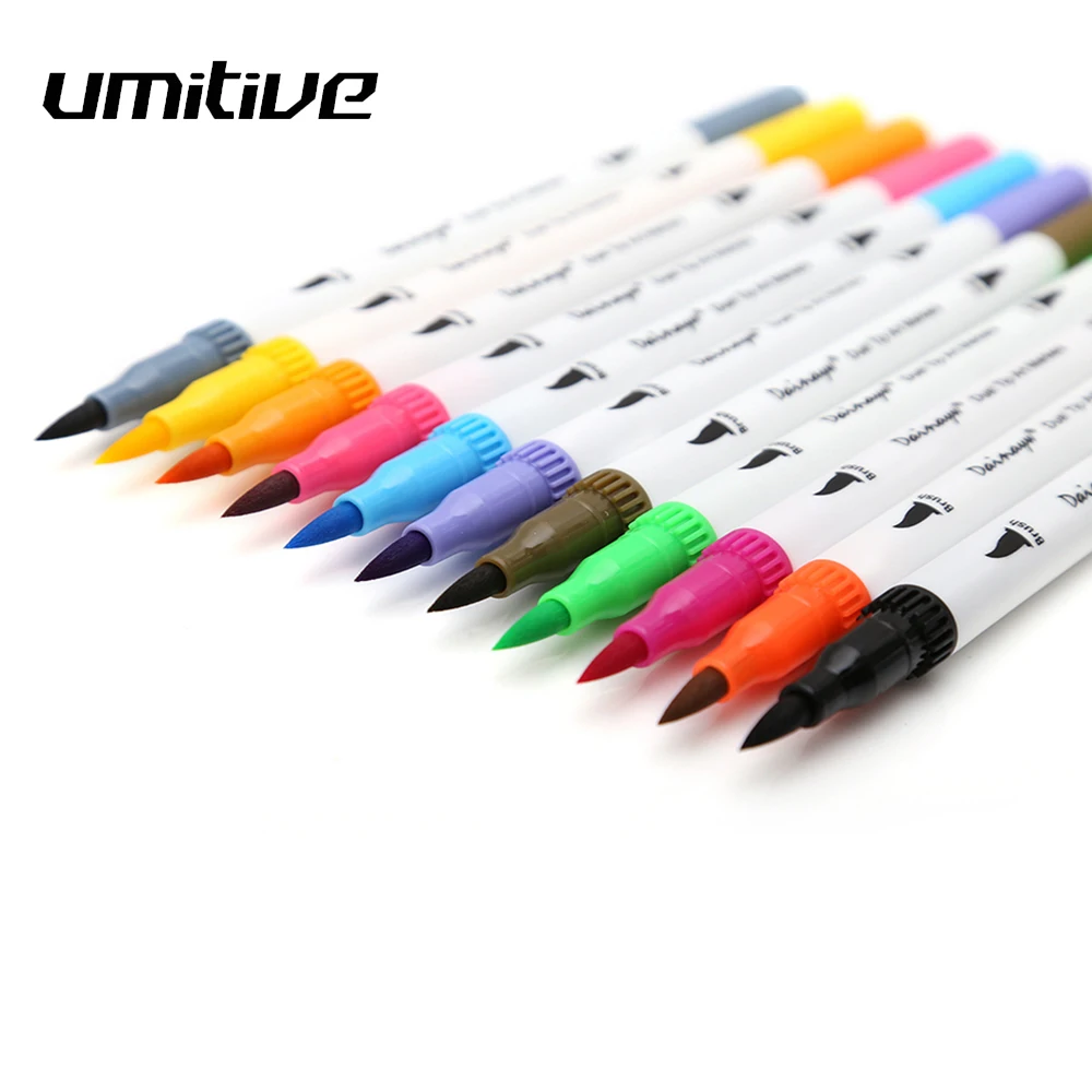 

Umitive 60 Colors 0.4mm Fineliner Water Based Ink Dual Head Markers Brush Pen For Sketching Drawing Coloring Books Art Supplies