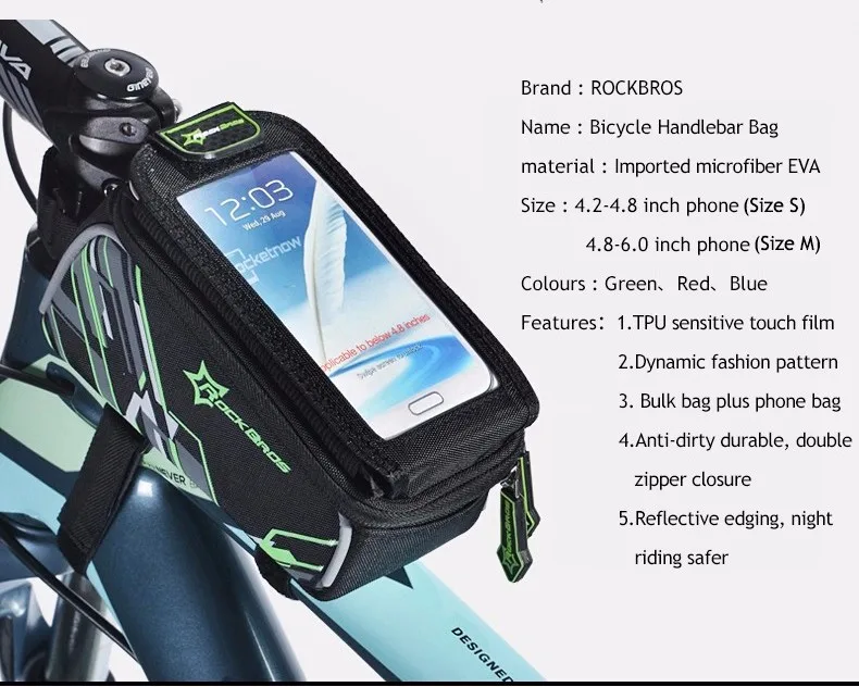 Excellent ROCKBROS Waterproof MTB Bike Bicycle Front Top Frame Handlebar Bag Cycling Pouch Touchscreen Panniers Reflective Bags 2 Sizes 13