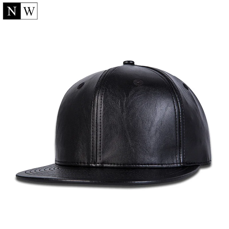

High Quality Solid Brand Snapback Black Cap Faux Leather Cap Hip Hop Snapbacks Hat Men Women Black Snapback Adjustable Size