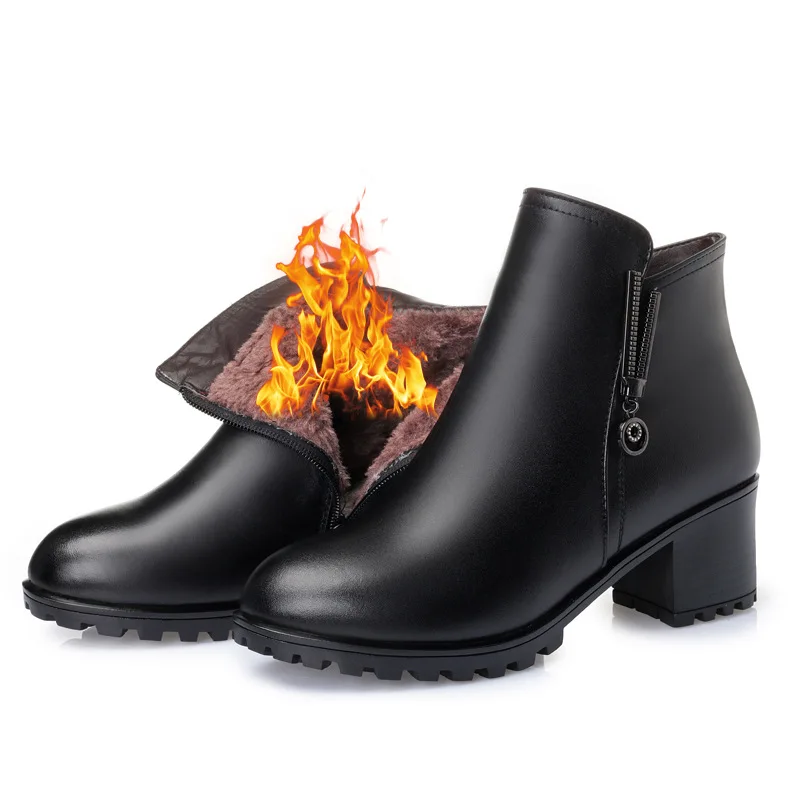 La Chaussures Plus Bottes Neige Véritable Talon Noir Taille Femmes Nouveau marron D'hiver 2018 Épais De Velours Chaud Confort En Femme Cuir QdoWreCxB