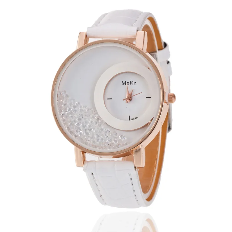 Новые часы кожаный браслет со стразами наручные часы женские модные часы Женские Аналоговые кварцевые relojes из сплава