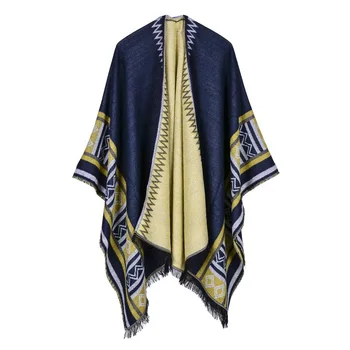 

Autumn and winter fashion big card split cloak, Pentagram stripe hand stitched triangular needle shawl