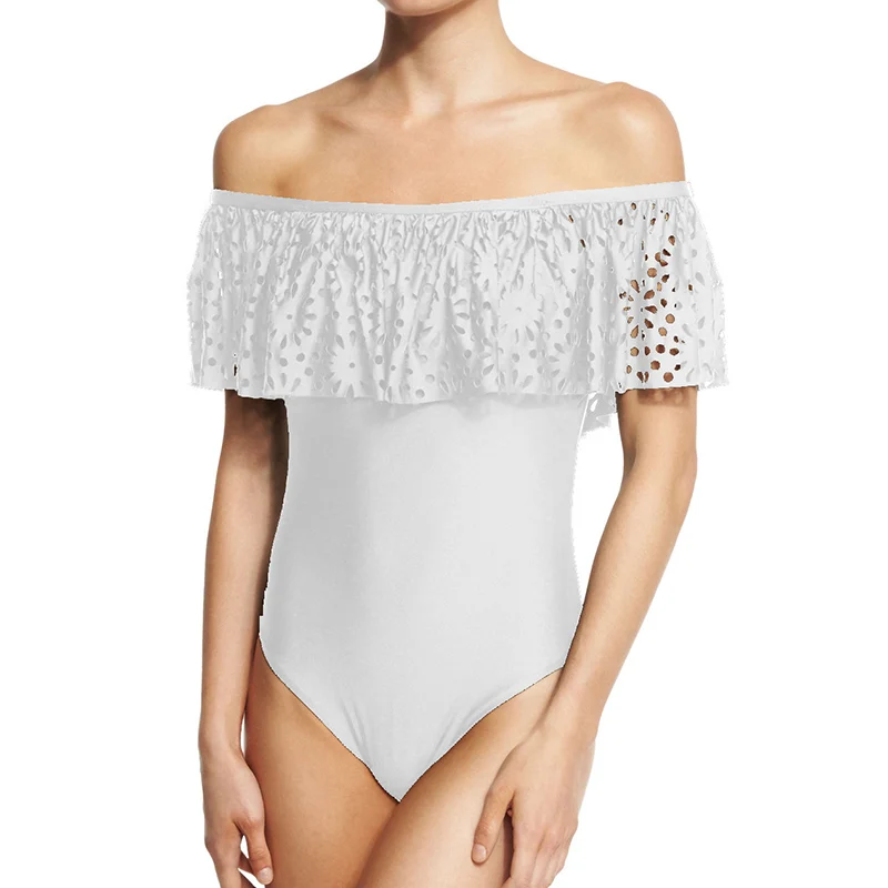 Купальщик купальники женские для девочки купальник женский one piece swimsuit women with ruffles женский с рюшами ретро push up swimwear кружево монокини Monokini Спортивный костюм Maillot - Цвет: SHJ17084-BAI