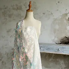 Мода блеск градиент Иллюзия Манекен Платье Ткань рыбья чешуя блестки лазерное кружево Свадебные марлевые Вечерние Пром твидовая ткань A011