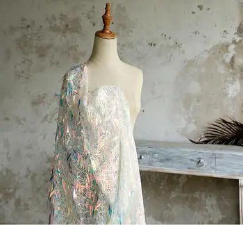 

Fashion shine Gradient illusion dress mannequin fabric fish scale sequins laser lace wedding gauze party prom tweed fabric A011