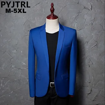 

PYJTRL Brand Fashion Casual Leisure Suit Jacket Coat Royal Blue Men Blazer Slim Fit Designs Masculino Stage Costumes For Singers