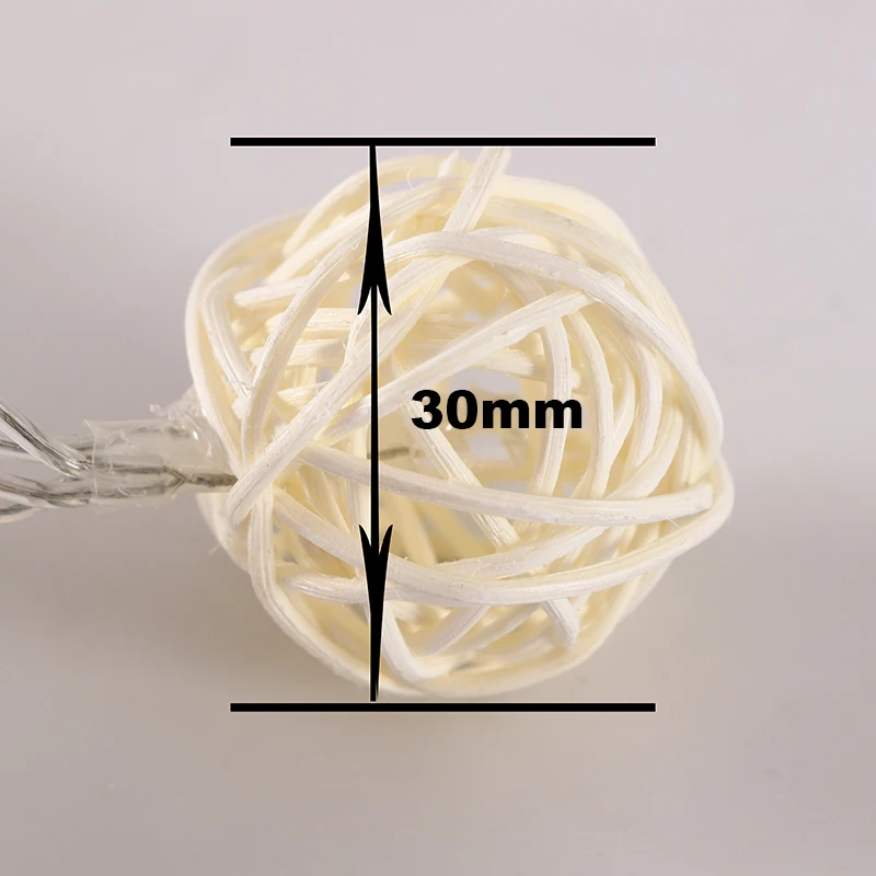 Светодиодный ротанговый шар на батарейках 1,5 м, 3 м, 6 м, Рождественская гирлянда, свадебные сказочные огни, украшение для праздника