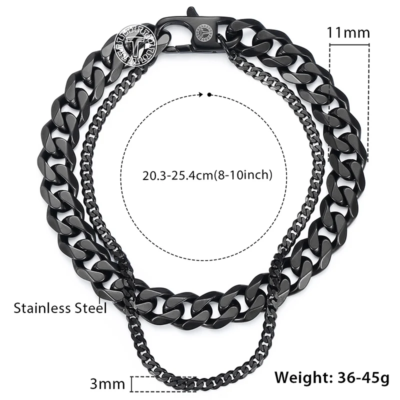 Davieslee двойной кубинский браслет-цепочка для мужчин полированная нержавеющая сталь звено Серебро Золото Черный тон 8-10 дюймов LDB03 - Окраска металла: DB09