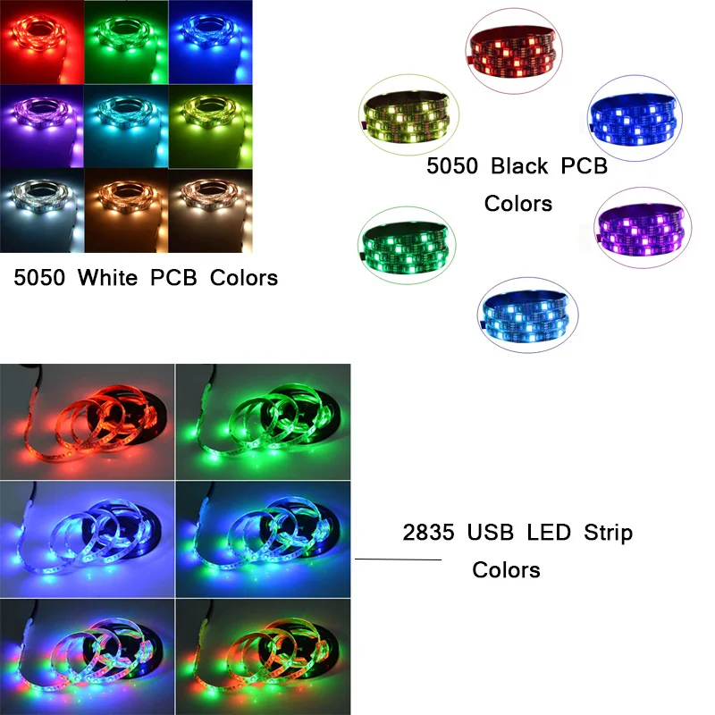 USB RGB Светодиодные ленты Водонепроницаемый 5V 5050 SMD RGB USB Светодиодные ленты светильник с регулируемой яркостью, лента светодиодный светильник 17key 44Key 24key 3key пульт дистанционного управления