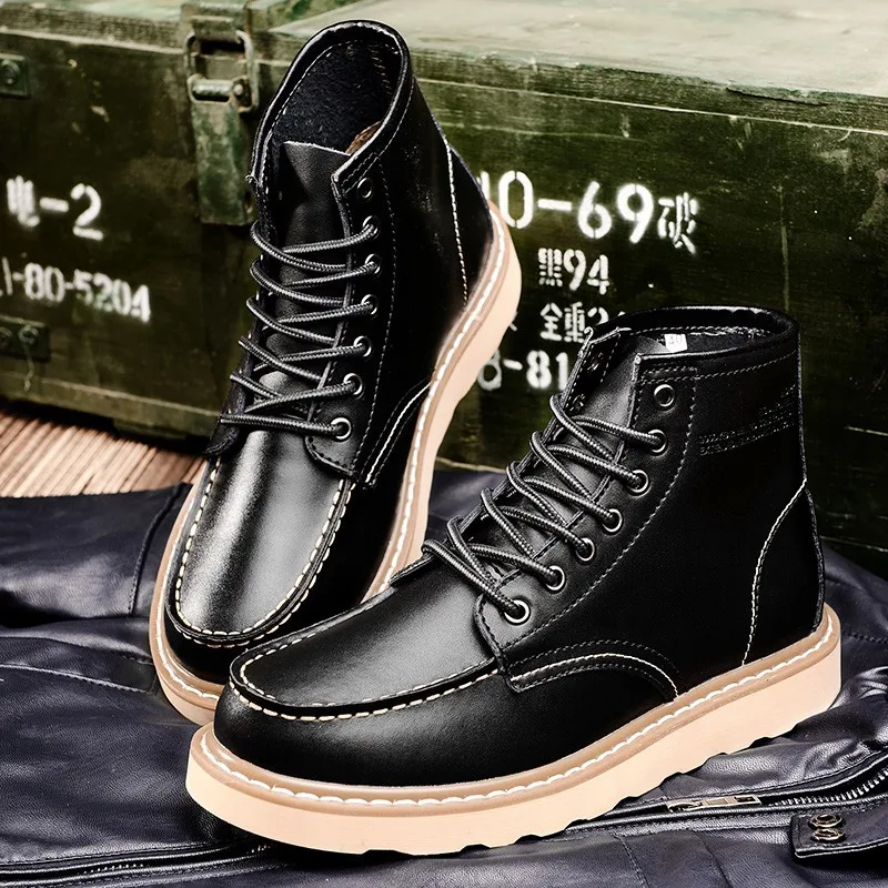 ALEADER Waterproof Men's Ankle Boots 2017 Fashion Warm Martin Boots Men Snow Fur Boots Men Casual Shoes Western Motorcycle Boots 23