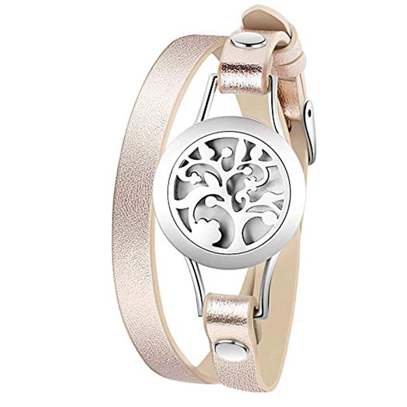 

Essential Oil Diffuser Bracelet Stainless Steel Aromatherapy Locket Bracelets Leather Band With 8 Color Pads Girls Women Jewel