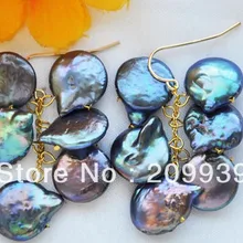 Hj 00162 15 мм черный монета болтаться виноград серьги