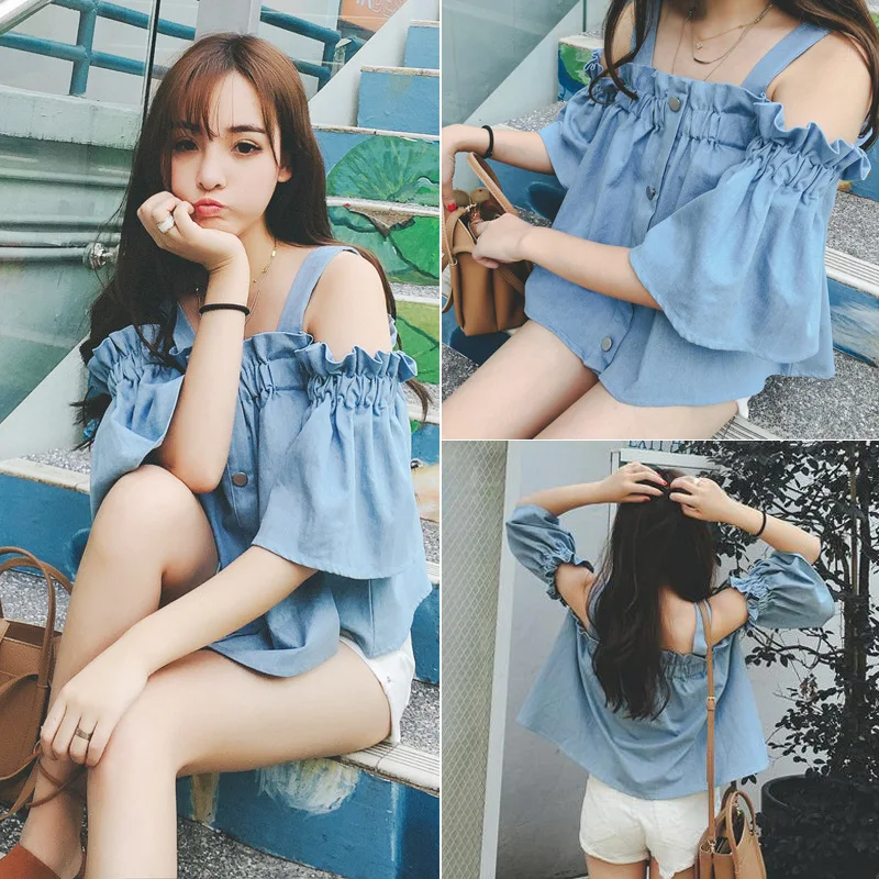 

Mr.nut spring and summer new Korean version of the thin word collar strapless shoulder women tops