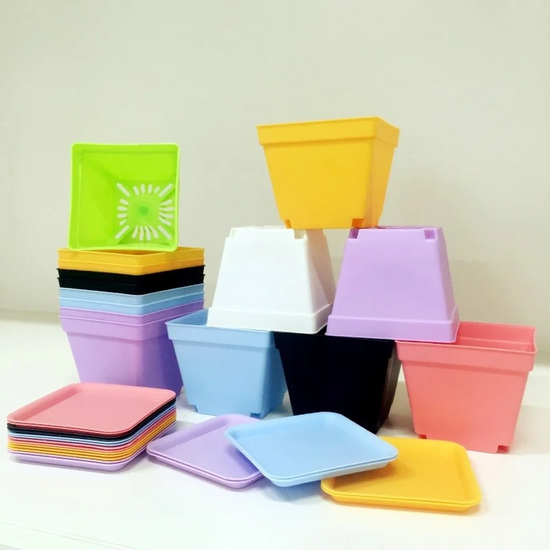 7pcs/set Square Small Plastic Pots,7 * 8cm Nursery Pots, Mini Plastic Flower Pots, Desk Home