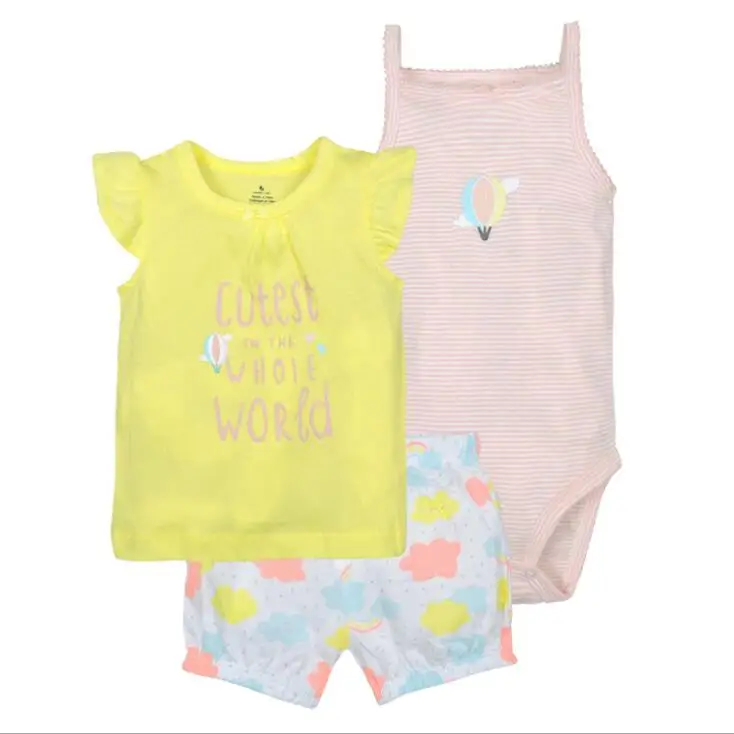 Коллекция года, модные летние комплекты с короткими рукавами для малышей, одежда для маленьких девочек хлопковый комплект одежды для девочек из 3 предметов, одежда для малышей - Цвет: yellow