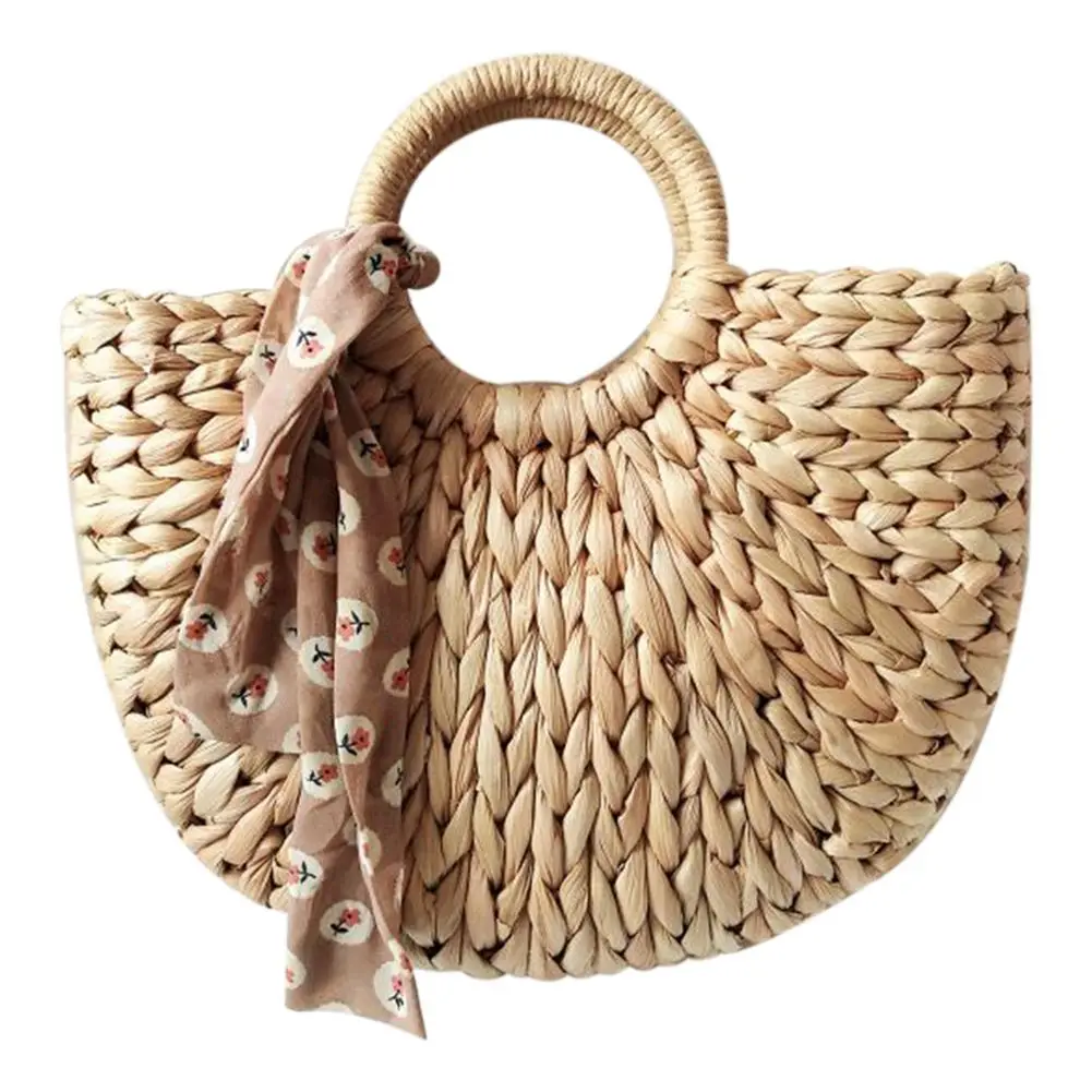 

Women Bag Korean Foreign of Corn Skin The Semicircle Art Beach Bag Travel Pictures Props Straw Bag Moon Bag New