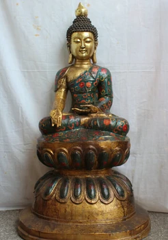 

USPS to USA S2286 40" China Bronze Gilt Cloisonne Thailand Seat Ayutthaya Maitreya Buddha Statue