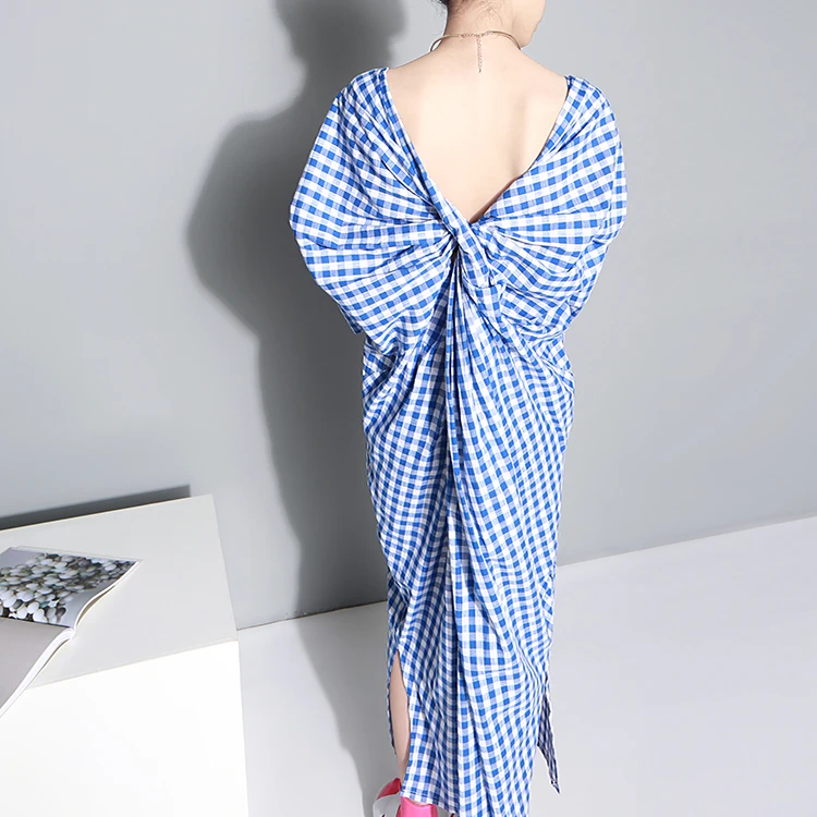 

Lattice Low V Horn Long Sleeve Cotton Personality Halter Dress 2 Colors 2151