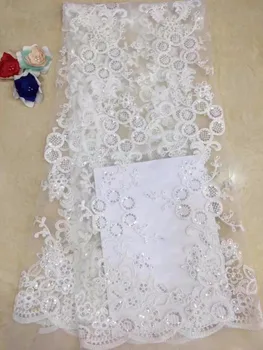 

2018 High Quality Nigerian French Lace African Lace Fabric White Flower Sequined Guipure Mesh Lace For Party Dresses India FJ-12