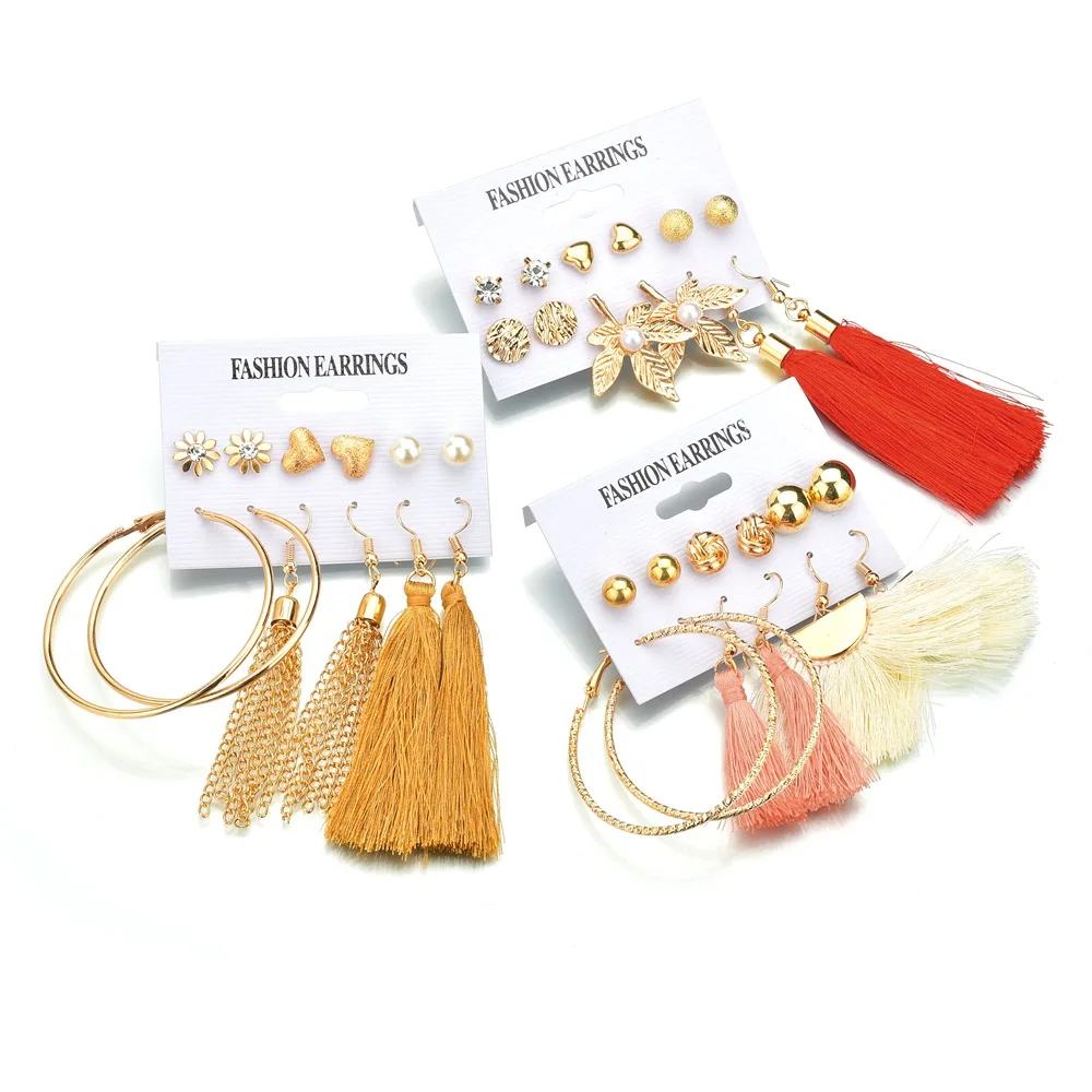 

MissCyCy Bohemian Earring Long Tassel Drop Earrings Set For Women Girl 2019 Fashion Geometric Earring Brincos Female Jewelry