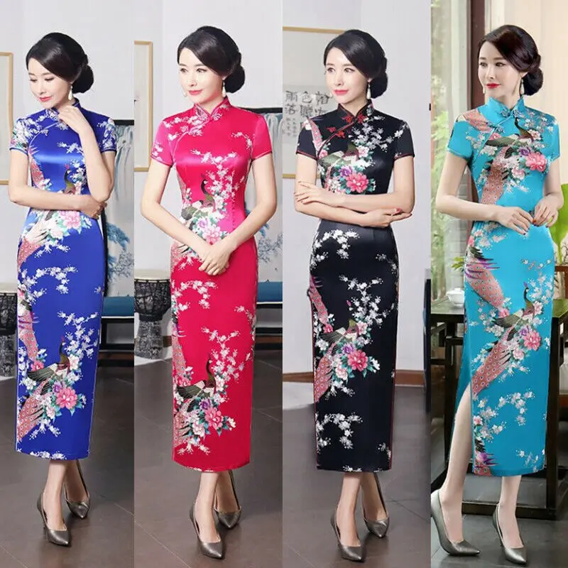 Китайские традиционные костюмы Vestito oritale Женские Длинные Cheongsam печати костюм для