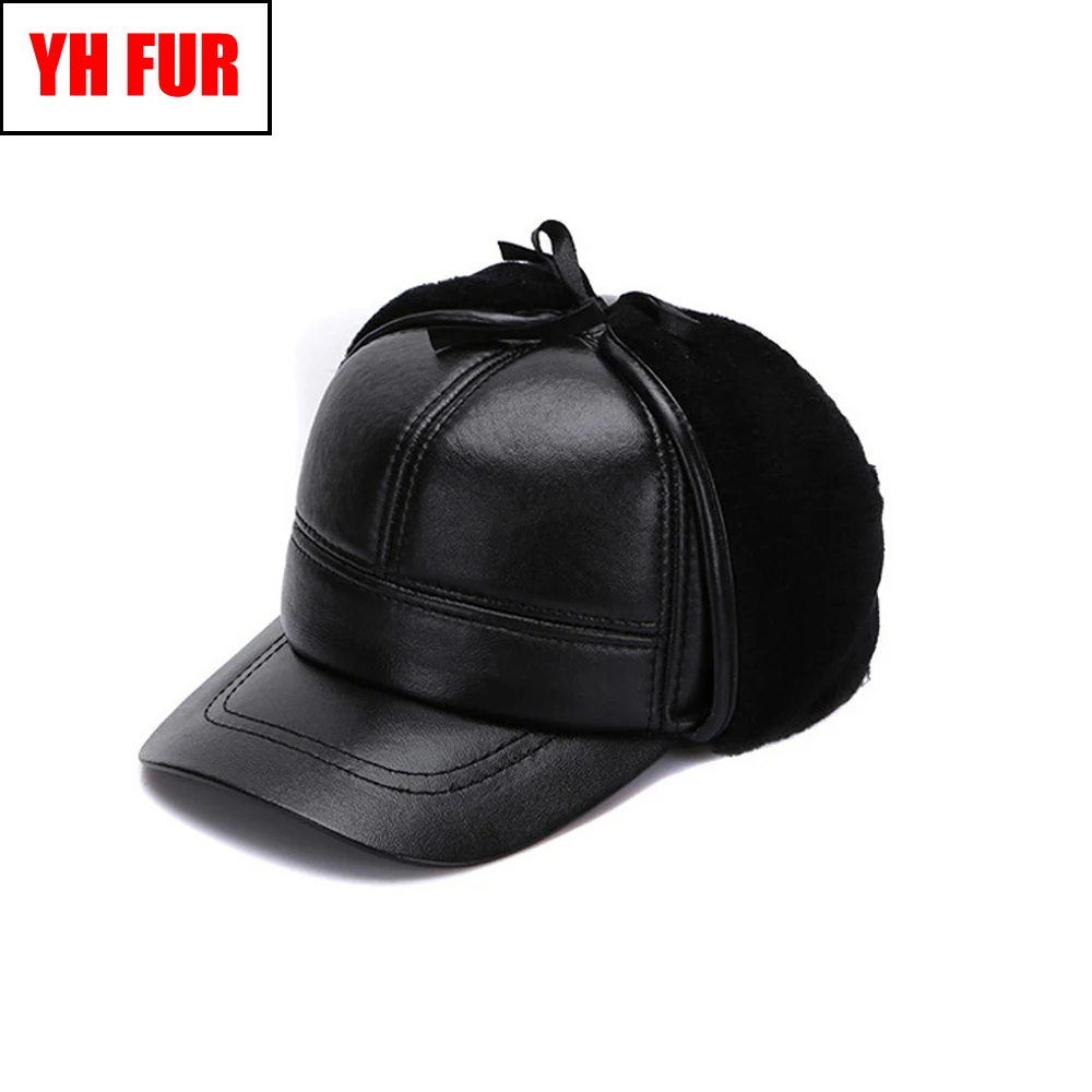 Зимняя мужская бейсболка из натуральной овечьей кожи, Высококачественная бейсболка из натуральной кожи, бейсболка из натуральной овечьей кожи