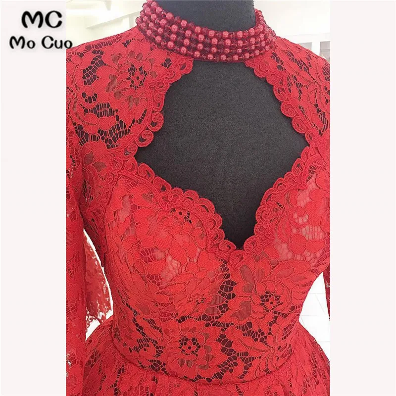 RED LACE SHORT PROM DRESS, RED LACE HOMECOMING DRESS 