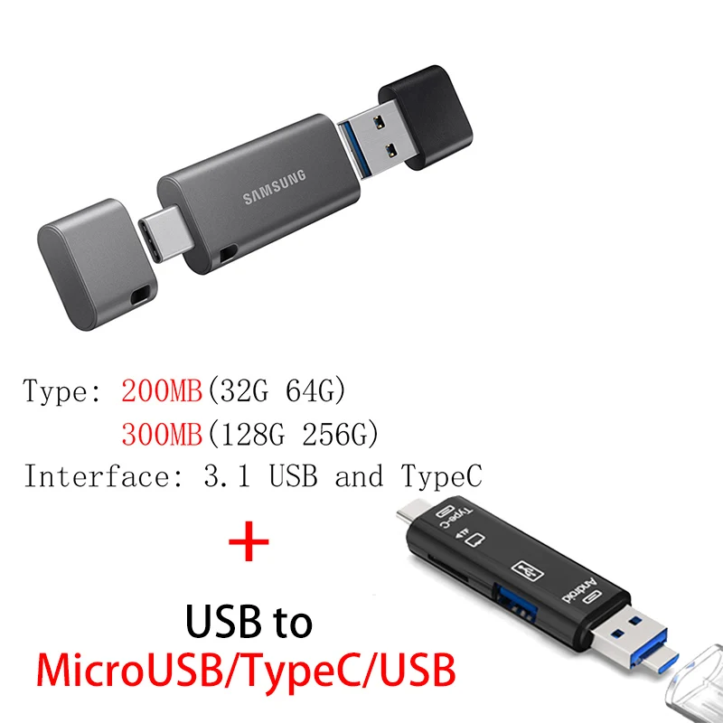 USB флеш-накопитель SAMSUNG type C OTG 64, 128 ГБ, флеш-накопитель 128 ГБ, 64 ГБ, 32 ГБ, 256 ГБ, флеш-накопитель 3,1, USB флешка, диск на ключ, память для телефона - Цвет: DB Y211