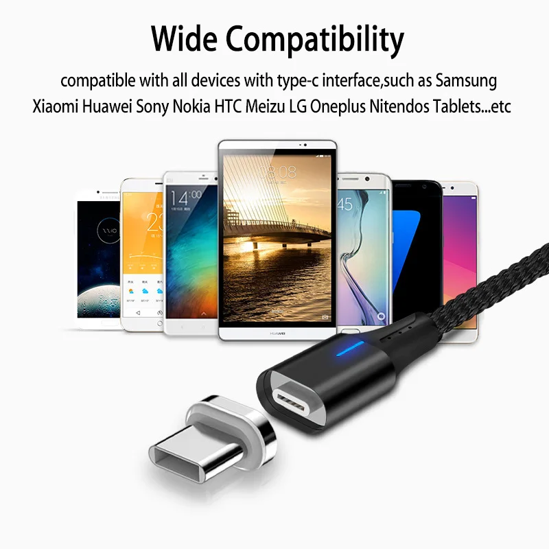 2 м Магнитный Usb кабель Led Micro Usb type C кабель быстрой зарядки для samsung Galaxy S9 S10 A7 J4 J6 Plus Usb Магнит кабель для зарядного устройства