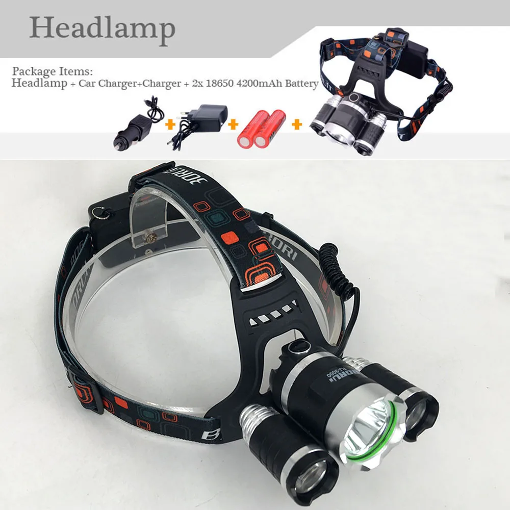 

3 Led Headlight T6 LED Headlamp 4 Modes zoomable Head light + 2pcs 18650 Batteries/USB/Charger Free Shipping