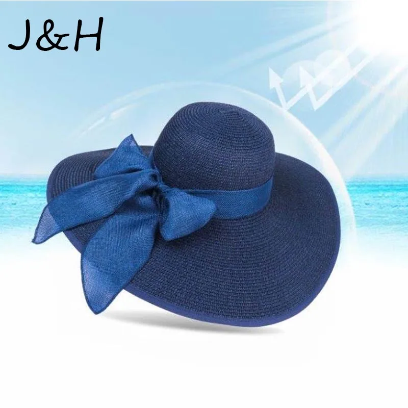 Модная Летняя женская пляжная шляпа Boater Женская Повседневная Панама шляпа большой широкий пляжный навес шляпа соломенная шляпа с бантом для девочек лучший подарок