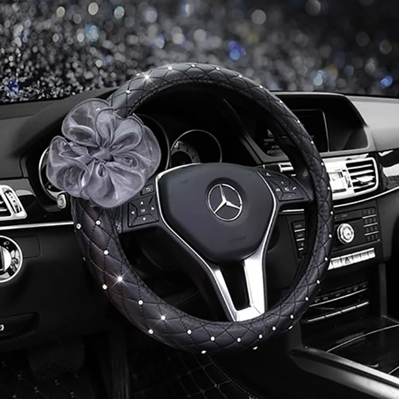 Buy Summer leather car steering wheel cover crystal