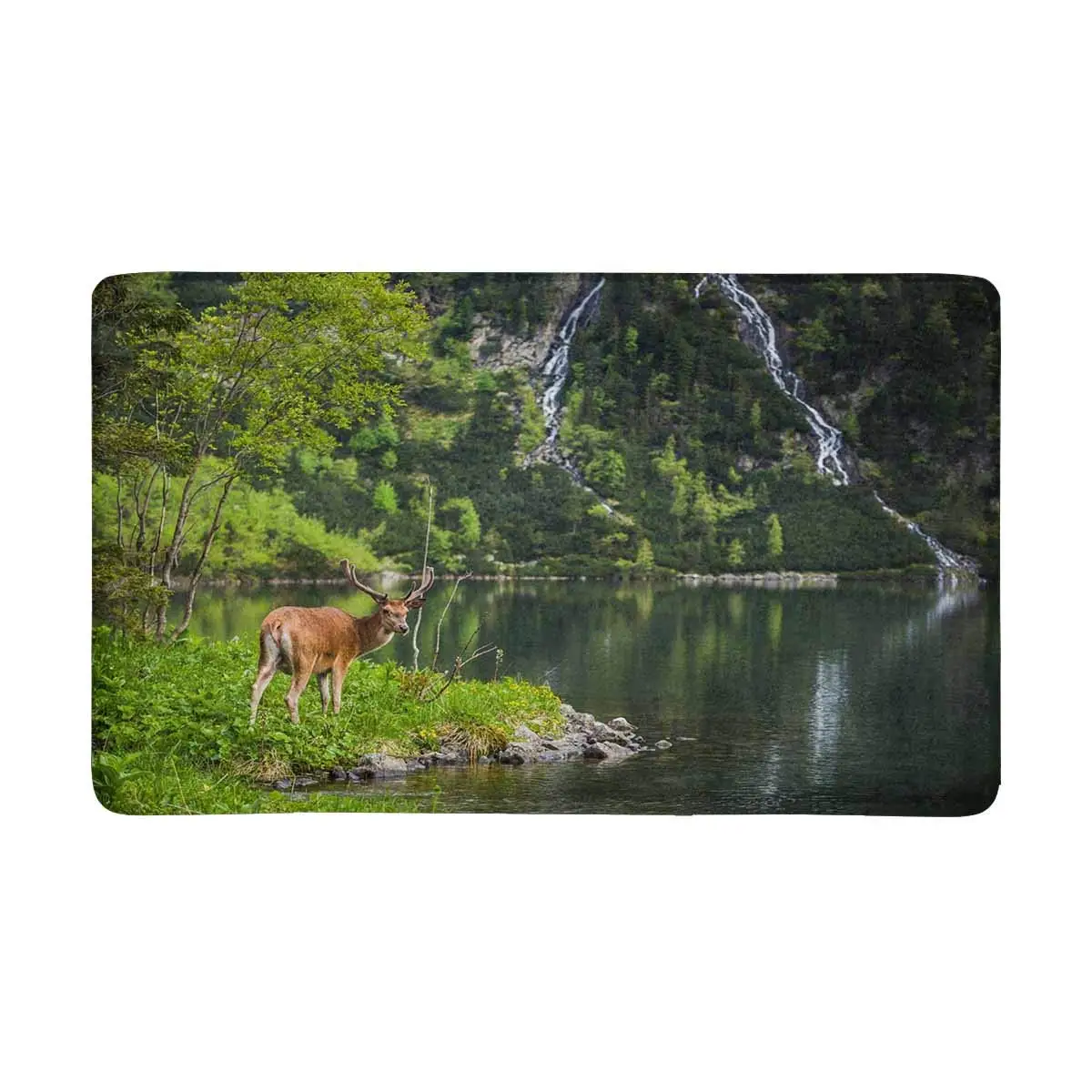 Us 17 85 6 Off Deer Stag At The Lake In Mountains Eating Grass Front Door Mat Welcome Doormat Home Indoor Entrance Kitchen Patio In Mat From Home