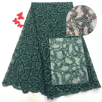 

(5yards/lot ) 2019 New High quality emerald green Velvet African tulle lace French net lace fabric with Sequins for party dress