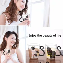 Милая Пижама «Hello Kitty», Пижамный костюм с стеклянная кружка для воды кошка ручка в виде хвоста кружка молоко чай кофе фруктовый сок кружка для питья домашняя офисная чашка подарки для любимых