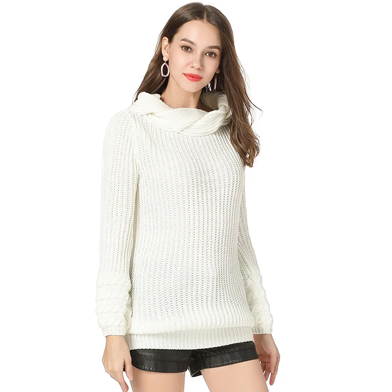 Autumn Women Long Sweater Female Pullovers Slash Neck Slim Sweatesr 2018 Winter New Fashion Solid Color Lady Basic Sweaters