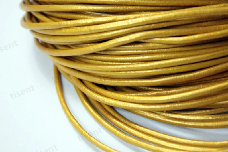 Gold AaaZee 3 ярдов 3 мм круглый шнур из натуральной воловьей кожи для изготовления ювелирных изделий своими руками кожаный ремешок для рукоделия - Цвет: Gold