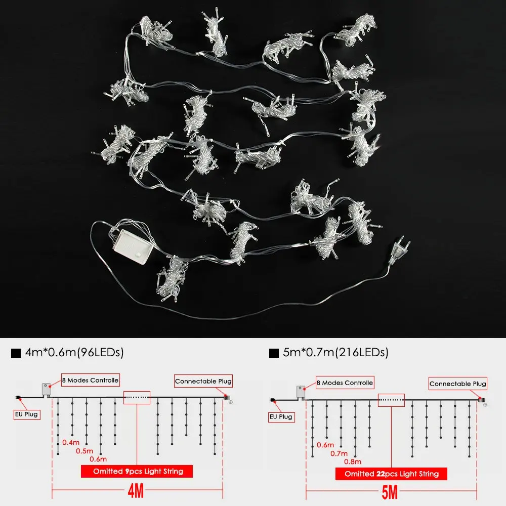Светодиодный светильник для занавесок 220 В 4 м 96 Светодиодный s 5 м 216 Светодиодный s для нового года/вечерние/рождественские открытый декоративный светильник ing