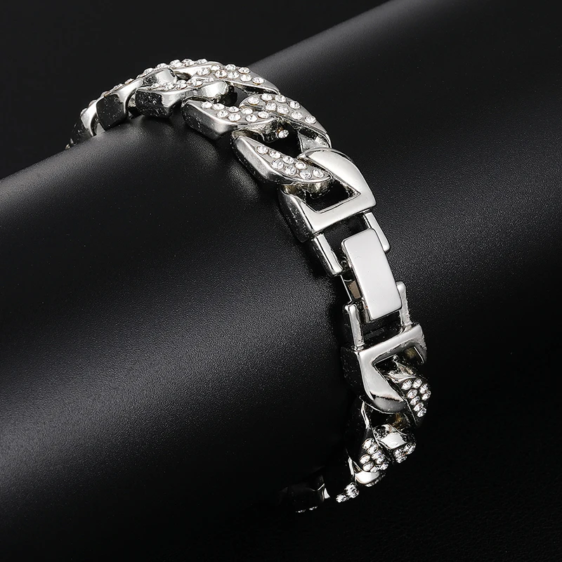 

AAA Miami Cuban Chain Full Bling Iced Out Men's Bracelet Rhinestone Zircon Paved Gold Silver Bracelets for Men Hip Hop Jewelry