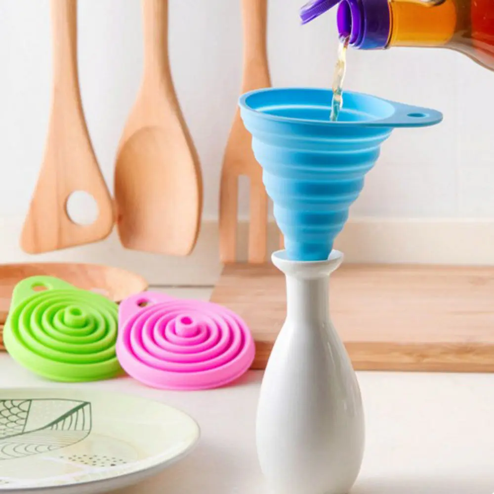 

1 Pcs Useful Silicone Foldable Liquid Funnel Folding Portable Oil Honey Funnels Wine Collapsible Style Hopper Kitchen Mini Tool