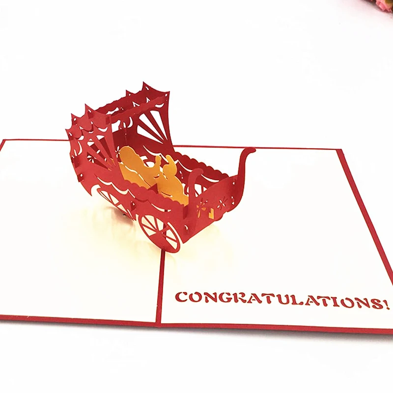 1pcs Laser Cut baby Stroller 3D Pop Up Greeting Cards With Envelope Postcard Invitation Kids Newborn Baby Shower Party Supplies