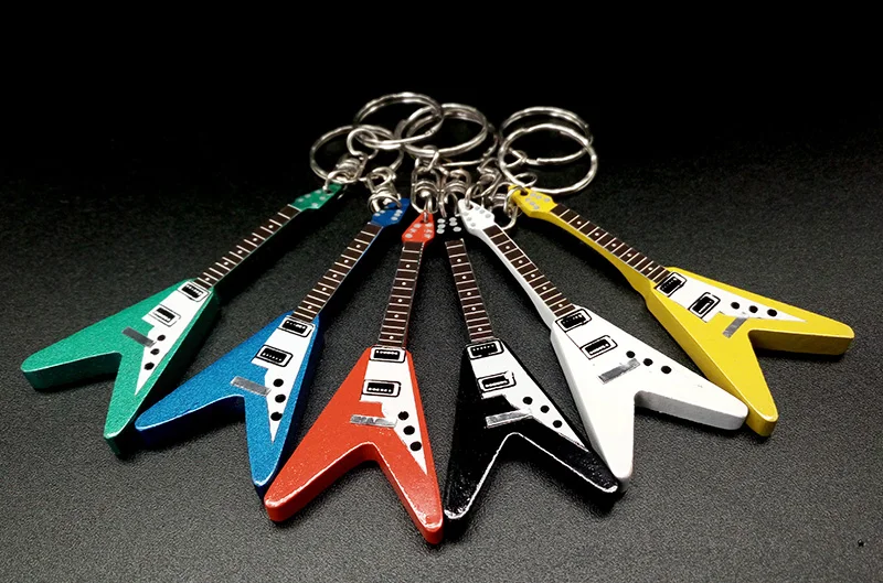 

QiCai KEYRING-005 Wood Handcrafted Flying-V Shape Guitar Keychain