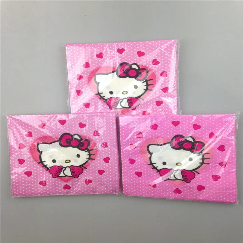 20 шт./упак. hello kitty Cat Праздничная салфетка бумага натуральная деревянная Ткань для декоративная бумага для вечеринок ремесла